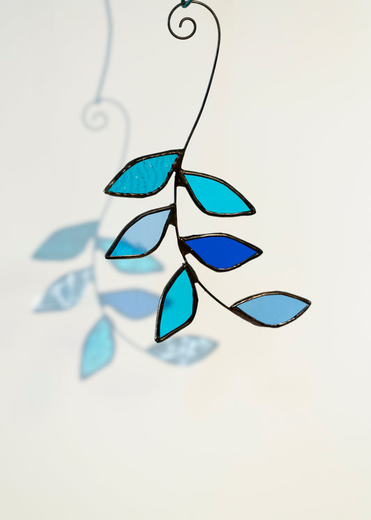 Six Leaves Glass Suncatcher - blues