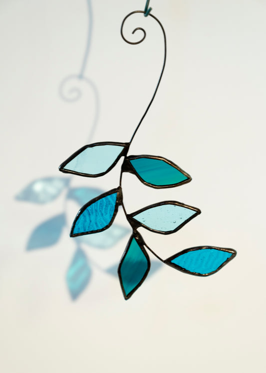 Six Leaves Glass Suncatcher - turquoise and teal