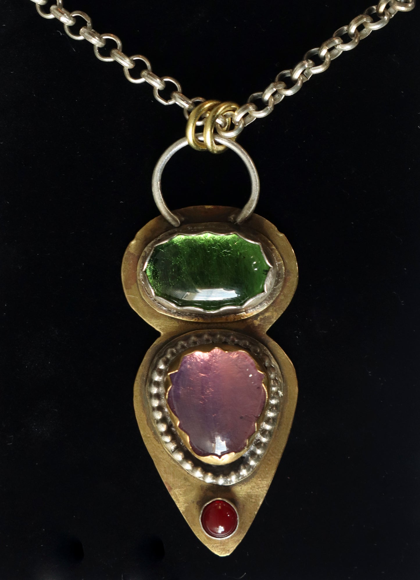 Green, Lilac and Red Pendant Necklace
