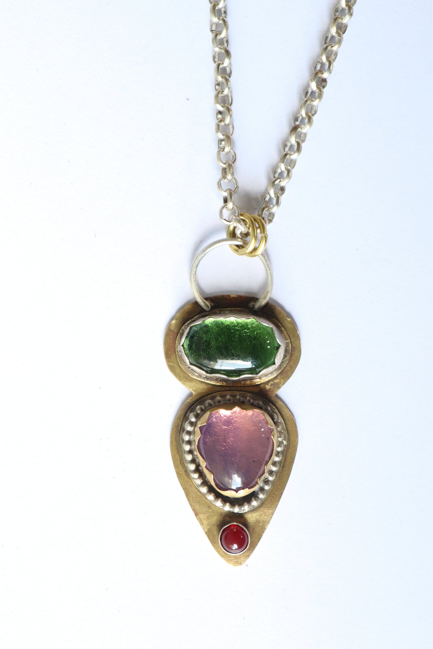 Green, Lilac and Red Pendant Necklace
