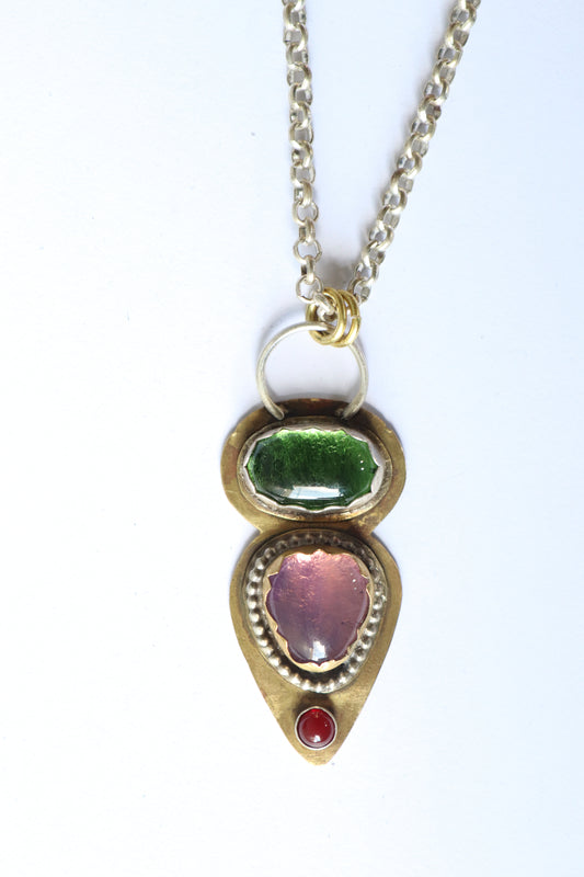 Green, Lilac and Red Pendant Necklace
