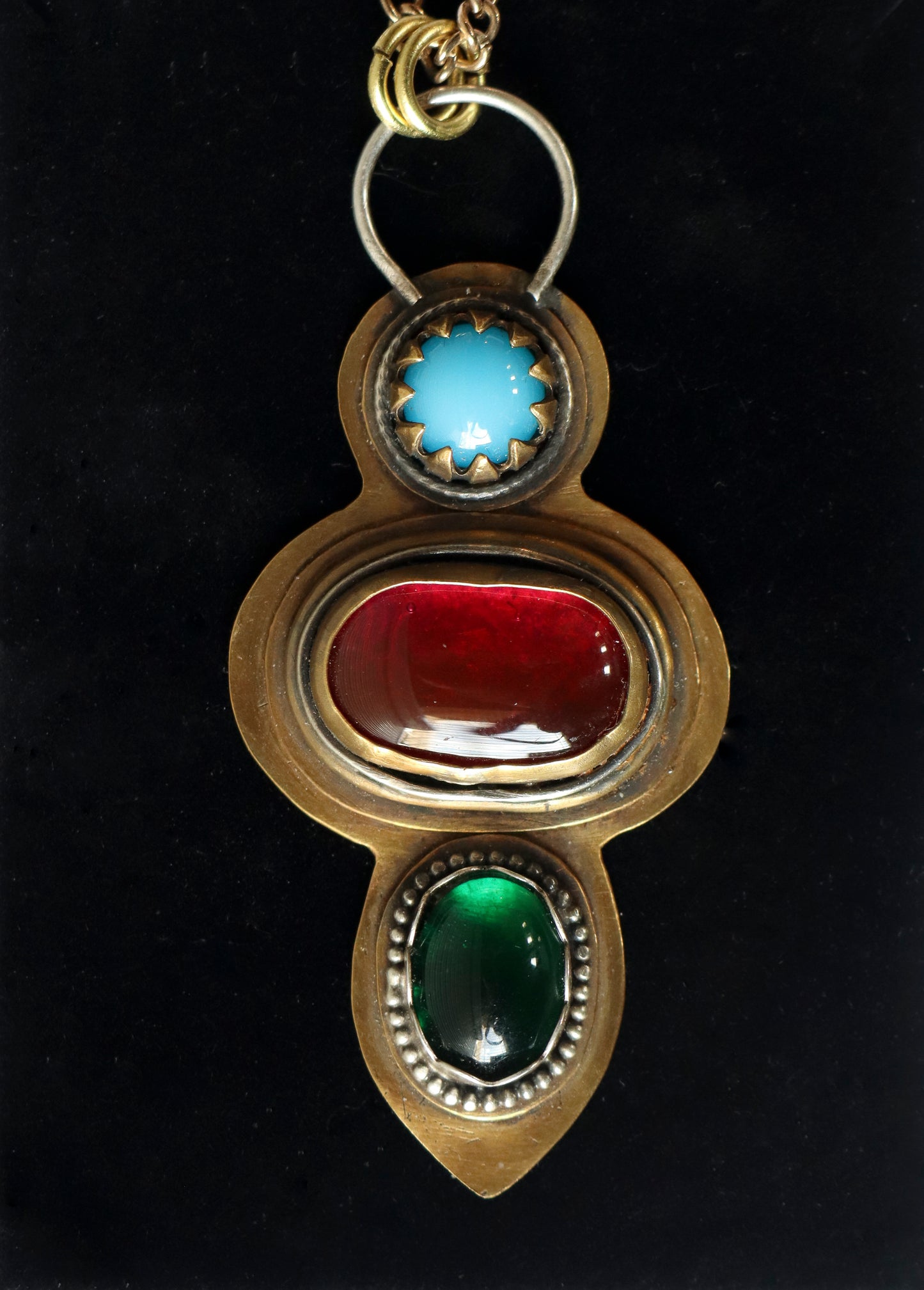 Turquoise, Red and Green Pendant Necklace