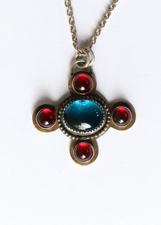 Blue and Red Pendant Necklace